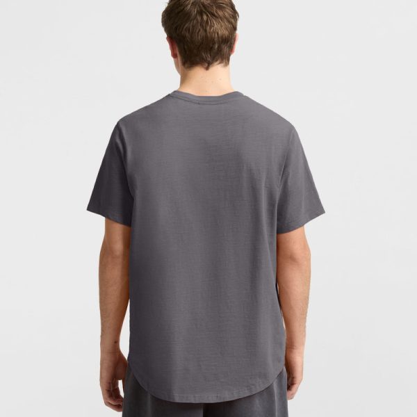 CURVED HEM SLUB T-SHIRT, EMBROIDERED SCRIPT - Image 2