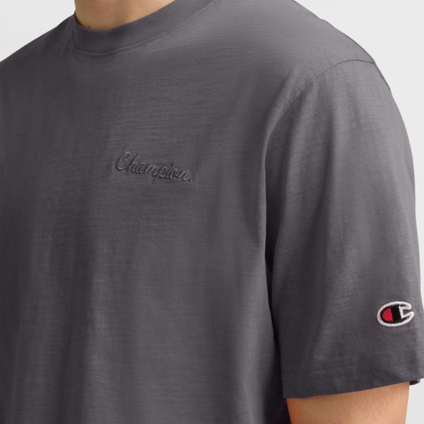 CURVED HEM SLUB T-SHIRT, EMBROIDERED SCRIPT - Image 3