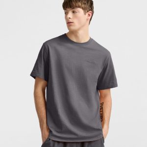CURVED HEM SLUB T-SHIRT, EMBROIDERED SCRIPT