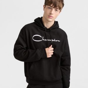 REVERSE WEAVE HOODIE, WHITE VINTAGE SCRIPT LOGO