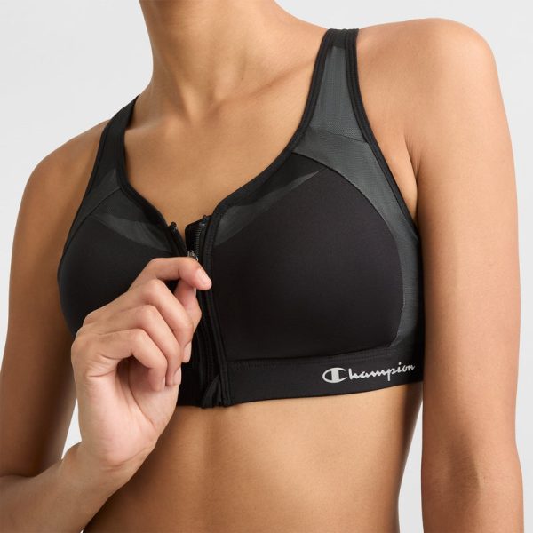 MOTION CONTROL ZIP SPORTS BRA, WIREFREE, SCRIPT LOGO - Image 3