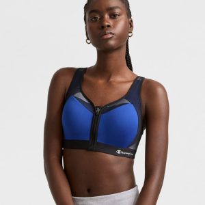 MOTION CONTROL ZIP SPORTS BRA, WIREFREE, SCRIPT LOGO