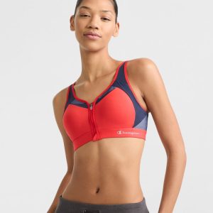 MOTION CONTROL ZIP SPORTS BRA, WIREFREE, SCRIPT LOGO